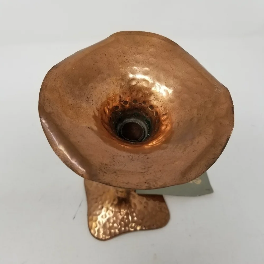 Brutalist Hammered Copper Candlestick 6 Inch New With Tags